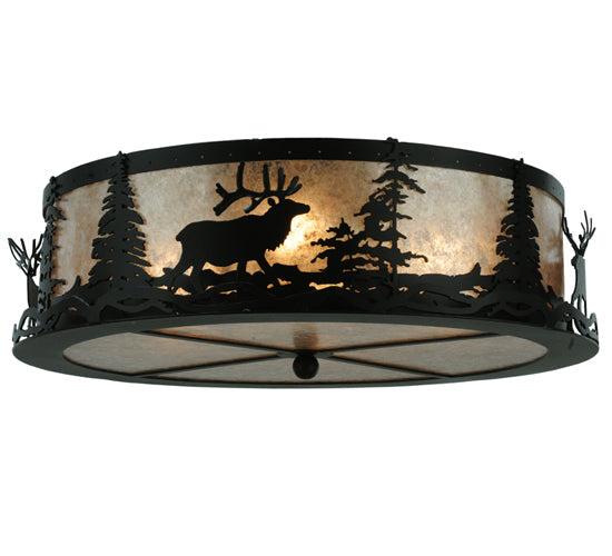 Meyda Lighting Elk at Dusk 22" 4-Light Textured Black Flush Mount Light With Silver Mica Shade Glass