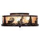 Meyda Lighting Elk at Dusk 22" 4-Light Wrought Iron On Rust Flush Mount Light With Silver Mica Shade Glass