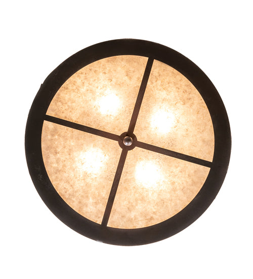 Meyda Lighting Elk at Dusk 22" 4-Light Wrought Iron On Rust Flush Mount Light With Silver Mica Shade Glass