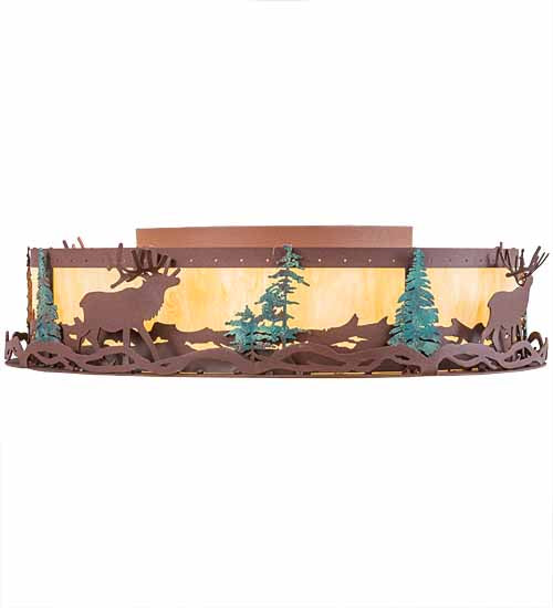 Meyda Lighting Elk at Dusk 22" 6-Light Rust & Green Trees Flush Mount Light With Botticino Idalight Shade