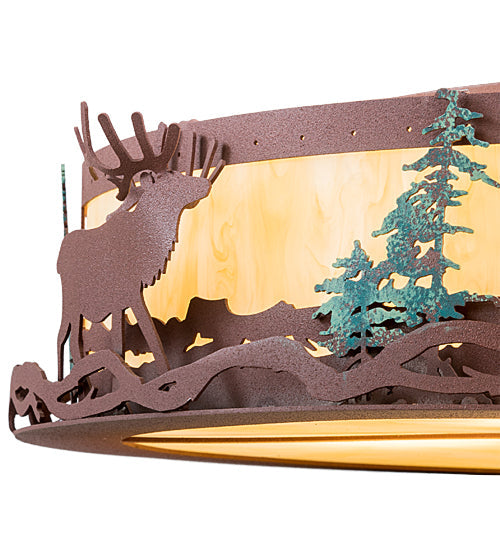 Meyda Lighting Elk at Dusk 22" 6-Light Rust & Green Trees Flush Mount Light With Botticino Idalight Shade