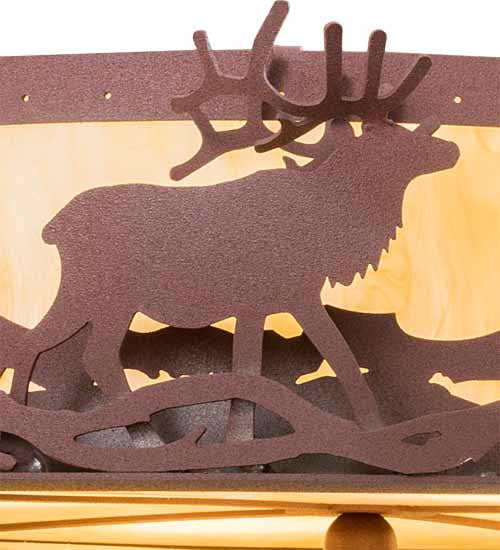 Meyda Lighting Elk at Dusk 22" 6-Light Rust & Green Trees Flush Mount Light With Botticino Idalight Shade