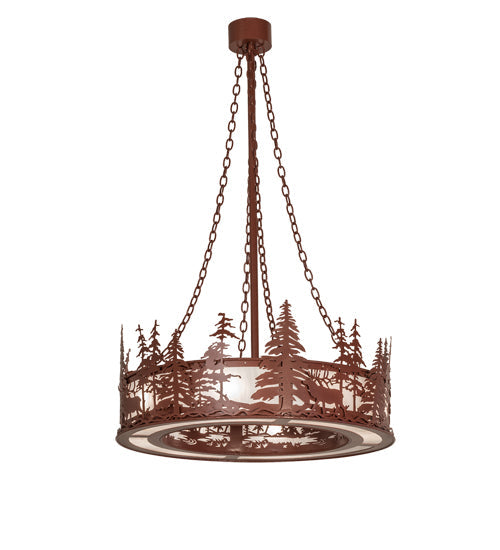 Meyda Lighting Elk at Dusk 36" 8-Light Rust Pendant Light With Angelwing Idalight Shade