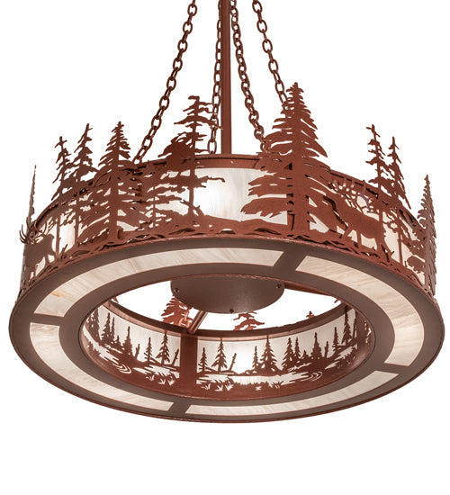 Meyda Lighting Elk at Dusk 36" 8-Light Rust Pendant Light With Angelwing Idalight Shade