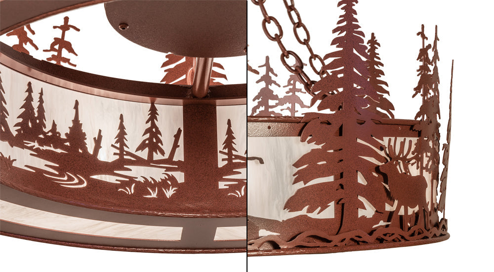 Meyda Lighting Elk at Dusk 36" 8-Light Rust Pendant Light With Angelwing Idalight Shade