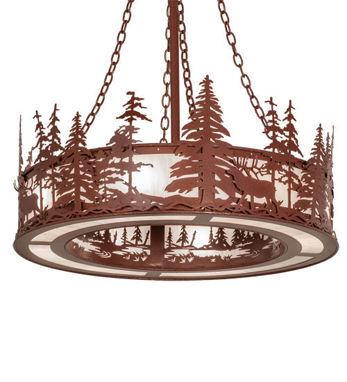 Meyda Lighting Elk at Dusk 36" 8-Light Rust Pendant Light With Angelwing Idalight Shade