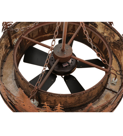 Meyda Lighting Elk at Dusk 44" 11-Light Rust & Wrought Iron Chandelier With Silver Mica Shade Glass and 29" Oil Rubbed Bronze Fan
