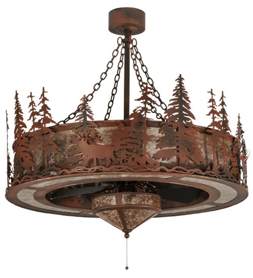 Meyda Lighting Elk at Dusk 44" 11-Light Rust & Wrought Iron Chandelier With Silver Mica Shade Glass and 29" Oil Rubbed Bronze Fan