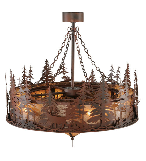 Meyda Lighting Elk at Dusk 44" 11-Light Rust & Wrought Iron Chandelier With Silver Mica Shade Glass and 29" Oil Rubbed Bronze Fan