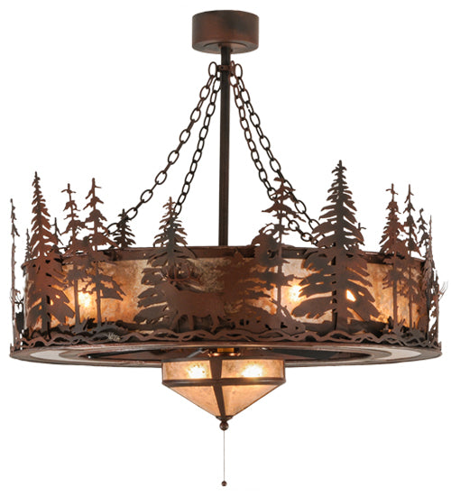 Meyda Lighting Elk at Dusk 44" 11-Light Rust & Wrought Iron Chandelier With Silver Mica Shade Glass and 29" Oil Rubbed Bronze Fan