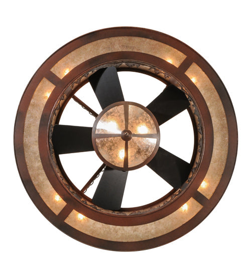 Meyda Lighting Elk at Dusk 44" 11-Light Rust & Wrought Iron Chandelier With Silver Mica Shade Glass and 29" Oil Rubbed Bronze Fan