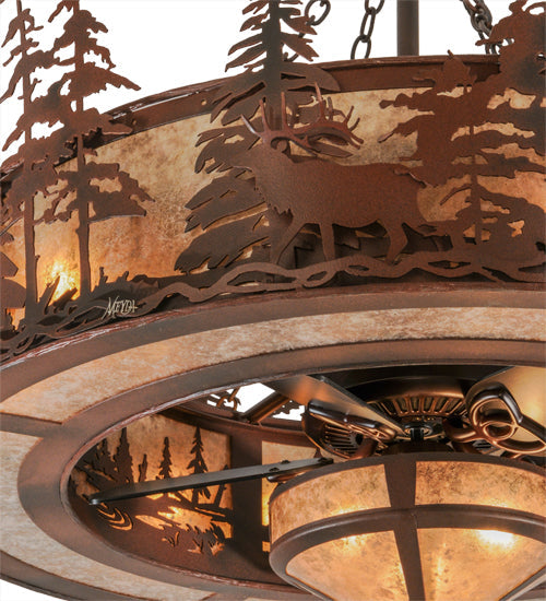 Meyda Lighting Elk at Dusk 44" 11-Light Rust & Wrought Iron Chandelier With Silver Mica Shade Glass and 29" Oil Rubbed Bronze Fan