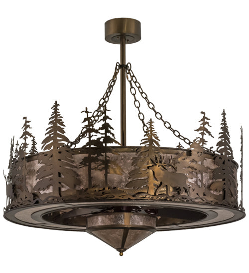 Meyda Lighting Elk at Dusk 44" 8-Light Antique Copper Chandelier With Silver Mica Shade Glass and Fan