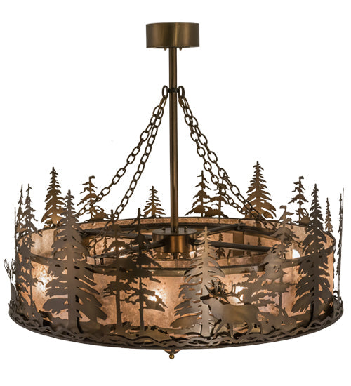 Meyda Lighting Elk at Dusk 44" 8-Light Antique Copper Chandelier With Silver Mica Shade Glass and Fan