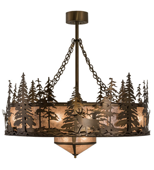 Meyda Lighting Elk at Dusk 44" 8-Light Antique Copper Chandelier With Silver Mica Shade Glass and Fan