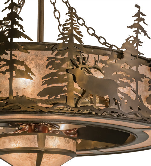 Meyda Lighting Elk at Dusk 44" 8-Light Antique Copper Chandelier With Silver Mica Shade Glass and Fan