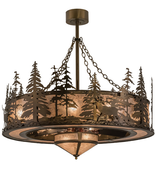 Meyda Lighting Elk at Dusk 44" 8-Light Antique Copper Chandelier With Silver Mica Shade Glass and Fan