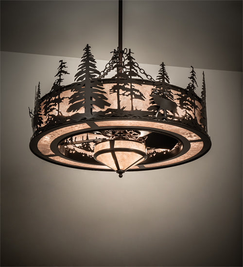 Meyda Lighting Elk at Dusk 46" 11-Light Timeless Bronze Ceiling Chandelier With Silver Mica Shade Glass and Fan