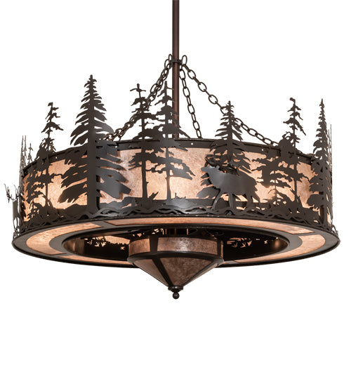 Meyda Lighting Elk at Dusk 46" 11-Light Timeless Bronze Ceiling Chandelier With Silver Mica Shade Glass and Fan