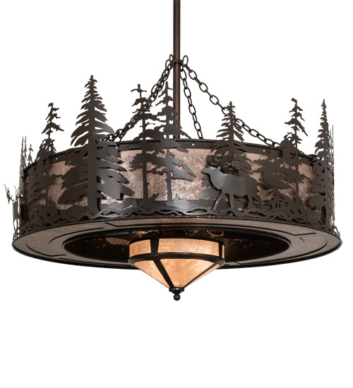Meyda Lighting Elk at Dusk 46" 11-Light Timeless Bronze Ceiling Chandelier With Silver Mica Shade Glass and Fan