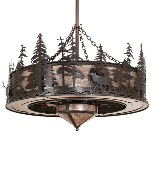 Meyda Lighting Elk at Dusk 46" 11-Light Timeless Bronze Ceiling Chandelier With Silver Mica Shade Glass and Fan