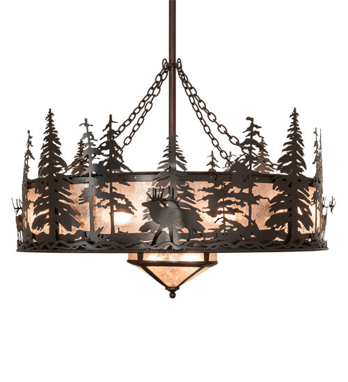 Meyda Lighting Elk at Dusk 46" 11-Light Timeless Bronze Ceiling Chandelier With Silver Mica Shade Glass and Fan