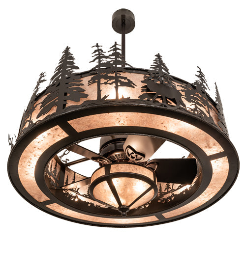 Meyda Lighting Elk at Dusk 46" 11-Light Timeless Bronze Ceiling Chandelier With Silver Mica Shade Glass and Fan