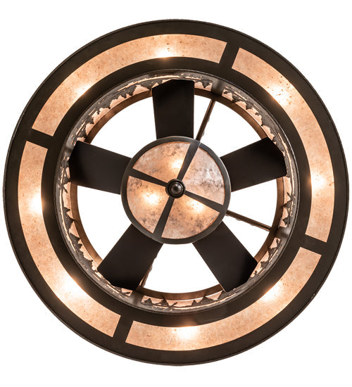 Meyda Lighting Elk at Dusk 46" 11-Light Timeless Bronze Ceiling Chandelier With Silver Mica Shade Glass and Fan