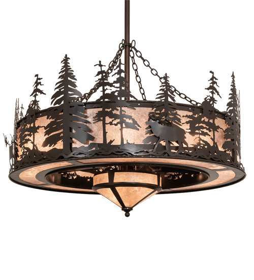 Meyda Lighting Elk at Dusk 46" 11-Light Timeless Bronze Ceiling Chandelier With Silver Mica Shade Glass and Fan