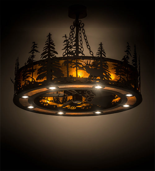 Meyda Lighting Elk at Dusk 46" 16-Light Oil Rubbed Bronze Chandelier With Amber Mica Shade Glass and Fan