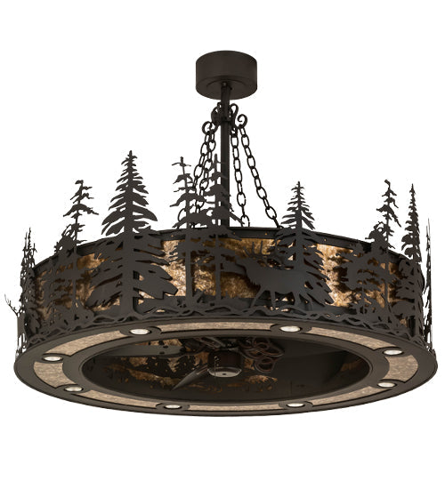 Meyda Lighting Elk at Dusk 46" 16-Light Oil Rubbed Bronze Chandelier With Amber Mica Shade Glass and Fan
