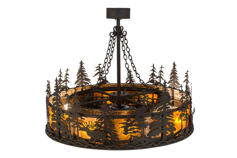 Meyda Lighting Elk at Dusk 46" 16-Light Oil Rubbed Bronze Chandelier With Amber Mica Shade Glass and Fan