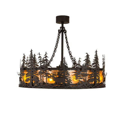 Meyda Lighting Elk at Dusk 46" 16-Light Oil Rubbed Bronze Chandelier With Amber Mica Shade Glass and Fan