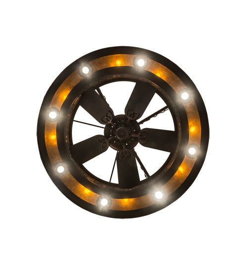 Meyda Lighting Elk at Dusk 46" 16-Light Oil Rubbed Bronze Chandelier With Amber Mica Shade Glass and Fan