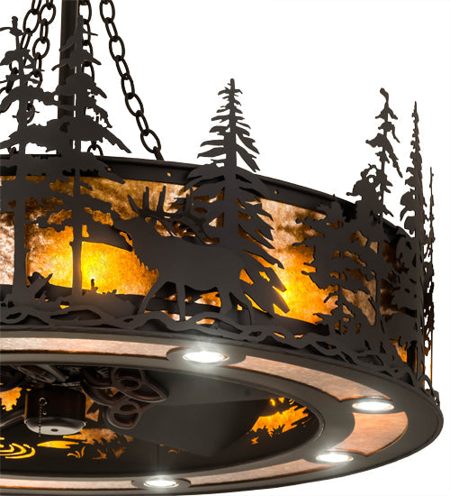 Meyda Lighting Elk at Dusk 46" 16-Light Oil Rubbed Bronze Chandelier With Amber Mica Shade Glass and Fan