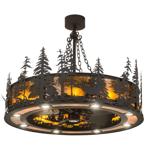 Meyda Lighting Elk at Dusk 46" 16-Light Oil Rubbed Bronze Chandelier With Amber Mica Shade Glass and Fan
