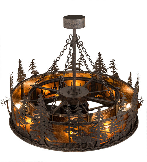 Meyda Lighting Elk at Dusk 47" 16-Light Coffee Bean Chandelier With Amber Mica Shade Glass and Fan