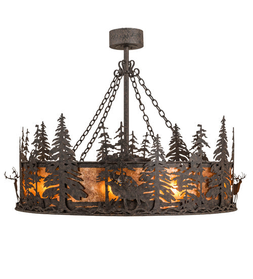 Meyda Lighting Elk at Dusk 47" 16-Light Coffee Bean Chandelier With Amber Mica Shade Glass and Fan