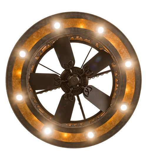Meyda Lighting Elk at Dusk 47" 16-Light Coffee Bean Chandelier With Amber Mica Shade Glass and Fan