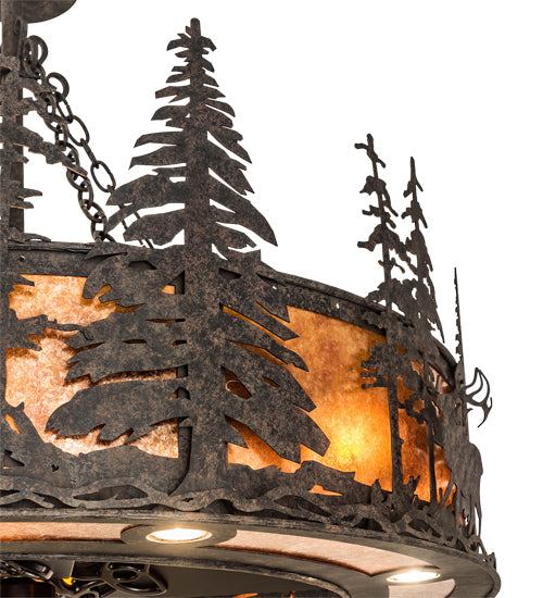 Meyda Lighting Elk at Dusk 47" 16-Light Coffee Bean Chandelier With Amber Mica Shade Glass and Fan