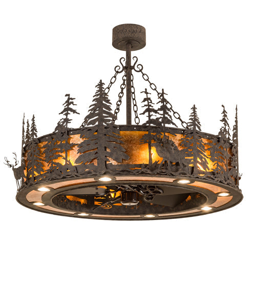 Meyda Lighting Elk at Dusk 47" 16-Light Coffee Bean Chandelier With Amber Mica Shade Glass and Fan
