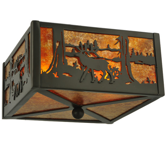 Meyda Lighting Elk at Lake 10"Sq 2-Light Timeless Bronze Flush Mount Light With Amber Mica Shade Glass