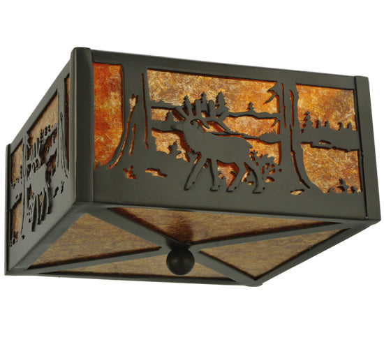 Meyda Lighting Elk at Lake 10"Sq 2-Light Timeless Bronze Flush Mount Light With Amber Mica Shade Glass