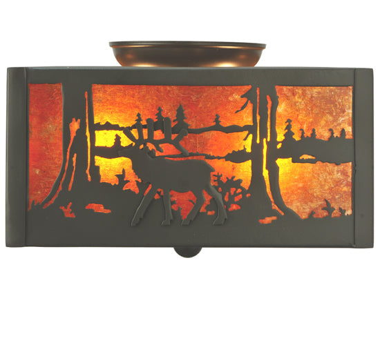 Meyda Lighting Elk at Lake 10"Sq 2-Light Timeless Bronze Flush Mount Light With Amber Mica Shade Glass