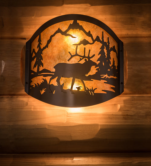 Meyda Lighting Elk at Lake 12" 2-Light Timeless Bronze Wall Sconce With Amber Mica Shade Glass