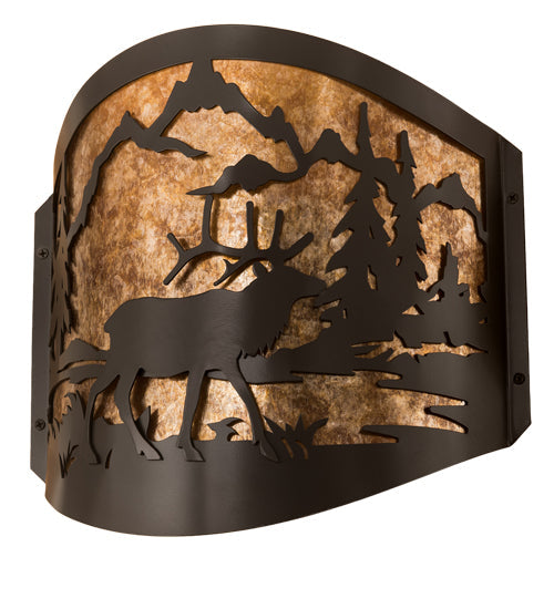 Meyda Lighting Elk at Lake 12" 2-Light Timeless Bronze Wall Sconce With Amber Mica Shade Glass