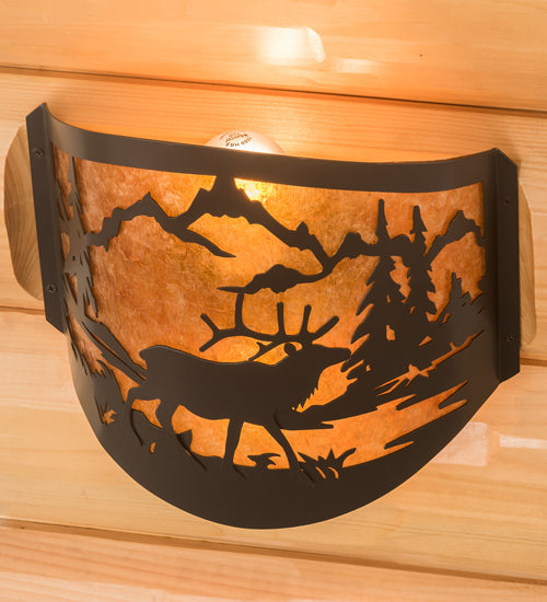 Meyda Lighting Elk at Lake 12" 2-Light Timeless Bronze Wall Sconce With Amber Mica Shade Glass