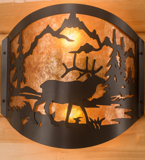 Meyda Lighting Elk at Lake 12" 2-Light Timeless Bronze Wall Sconce With Amber Mica Shade Glass