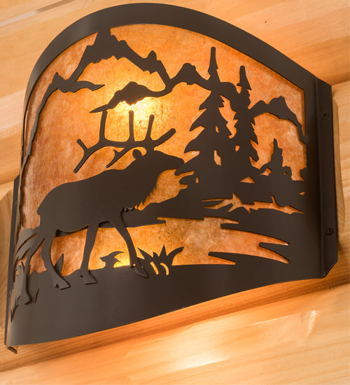 Meyda Lighting Elk at Lake 12" 2-Light Timeless Bronze Wall Sconce With Amber Mica Shade Glass