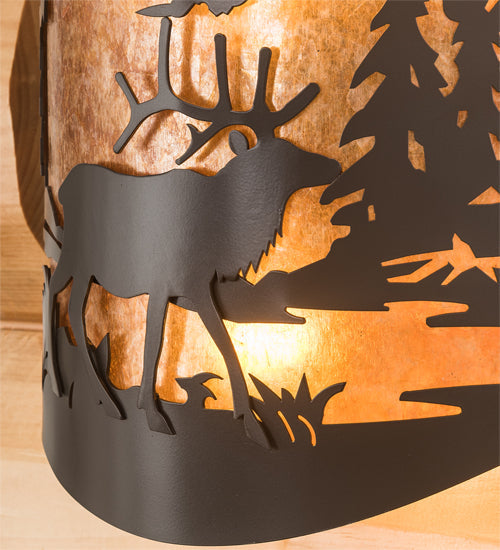 Meyda Lighting Elk at Lake 12" 2-Light Timeless Bronze Wall Sconce With Amber Mica Shade Glass